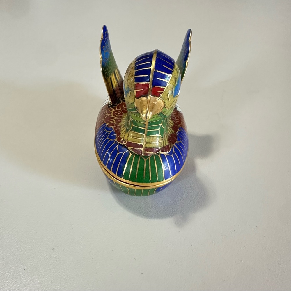 Cloisonné' Enamel Brass Duck Figure Trinket Box Vintage Excellent - Picture 3 of 6